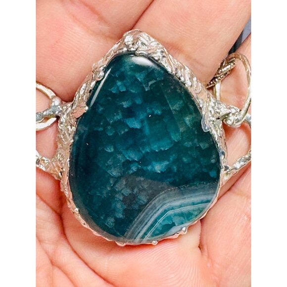 Indian Moss Agate Gemstone Artisan Pendant Necklace/Bracelet Silver Blend Frame - Picture 3 of 16